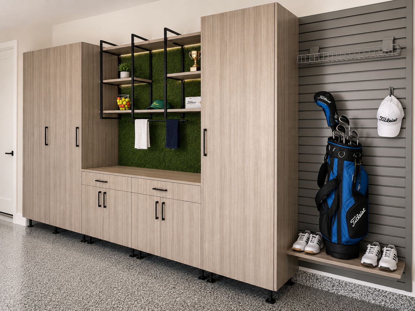 Luxury garage storage wall