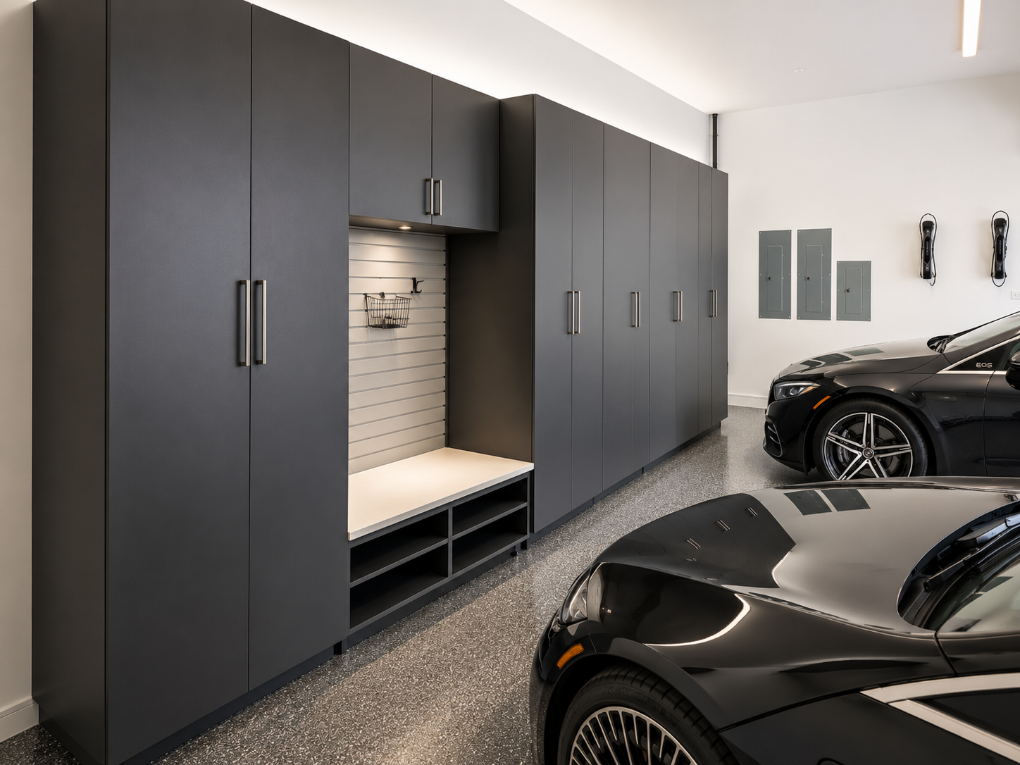 Garage cabinetry with overhead storage