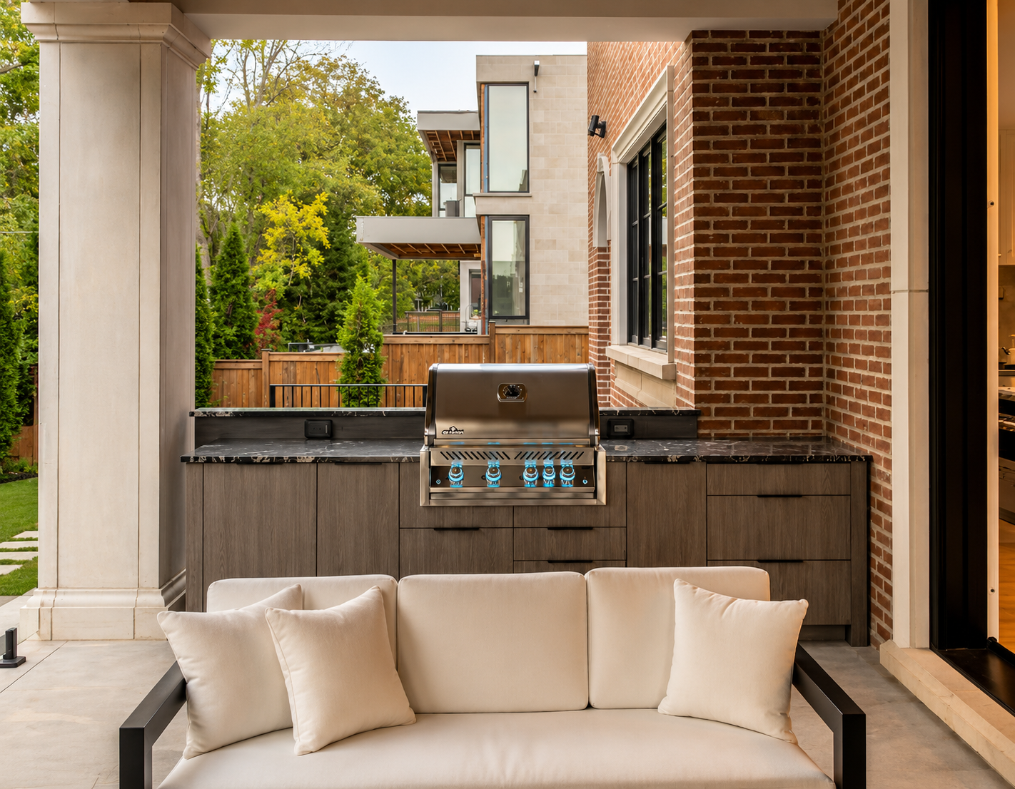 Outdoor kitchen with marble countertop